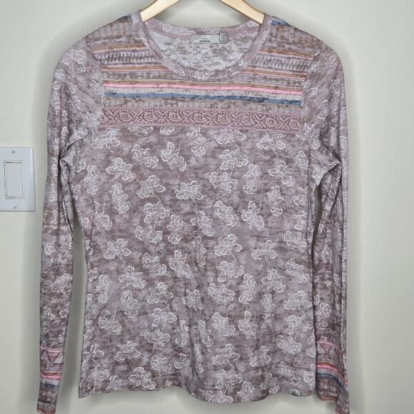 PRANA Mauve Multi Color Lace Pattern Long Sleeve Top Lightweight & Semi Sheer Sm - Picture 1 of 9